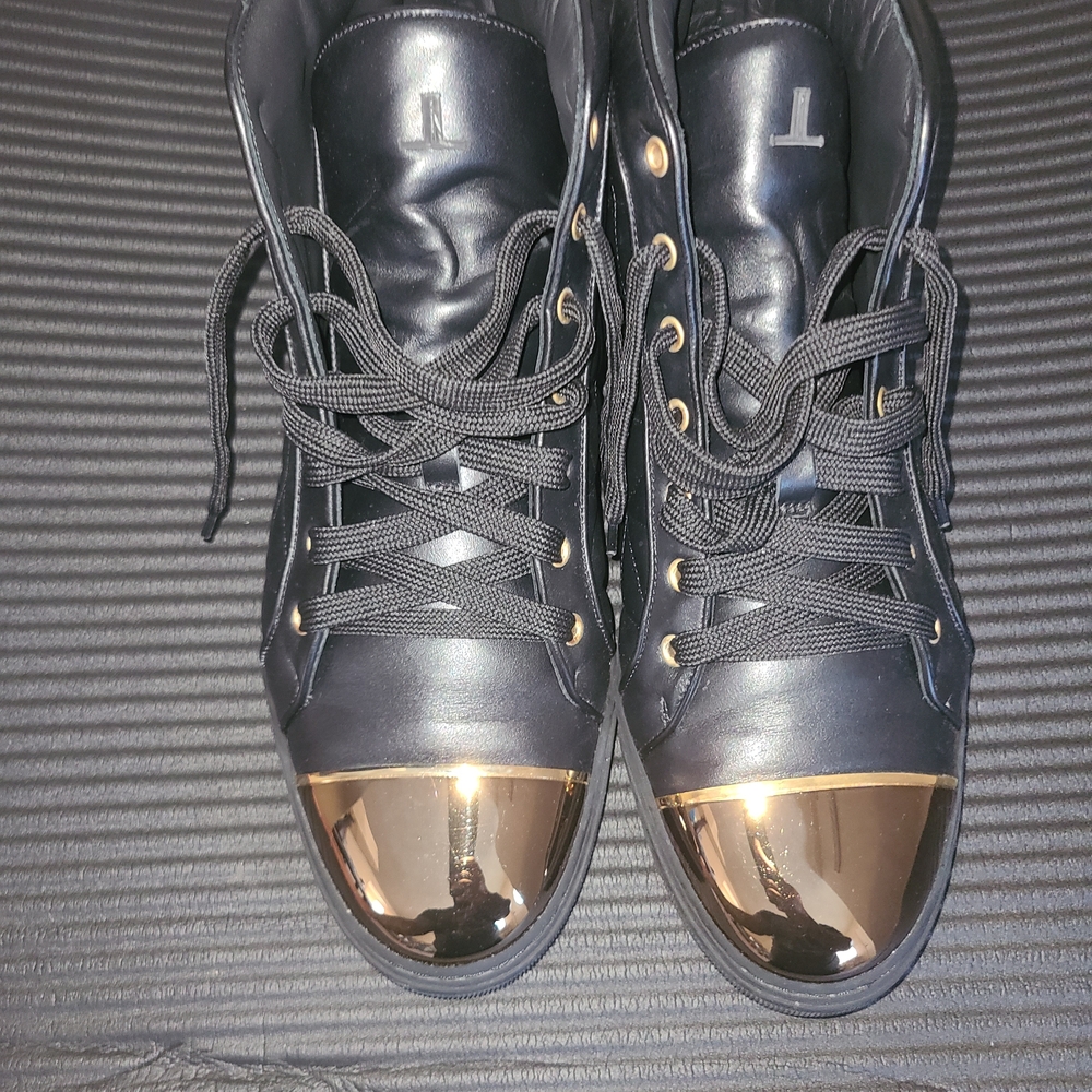 Black and Gold High-Top Sneakers